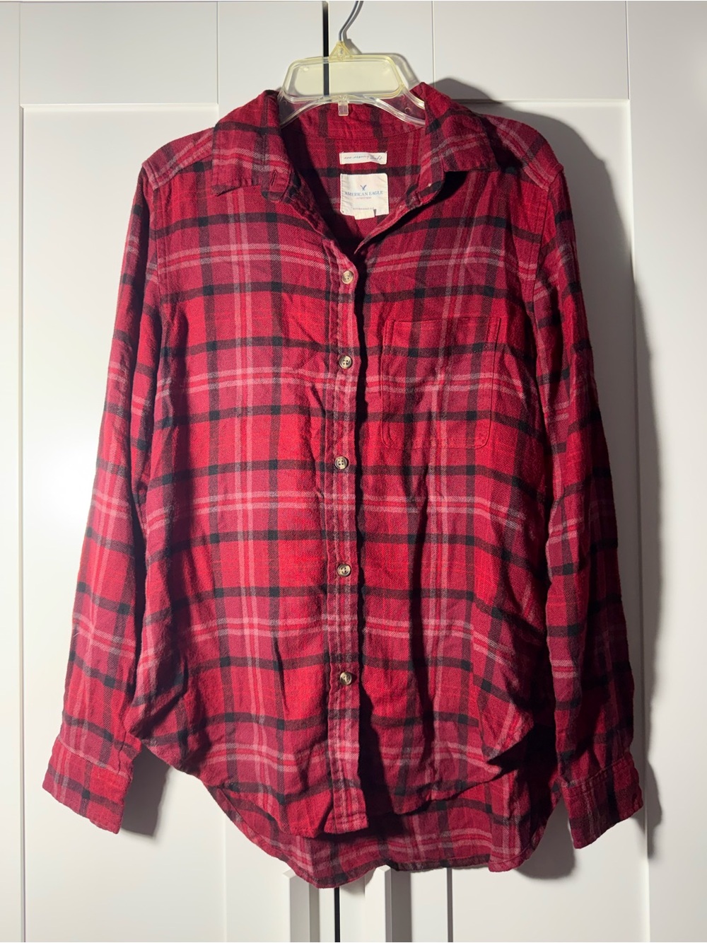 Red Plaid Button-Up Shirt for women Flannel Style